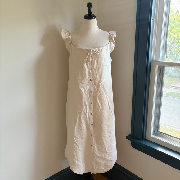 Hatch Dresses & Skirts - HATCH Jenna Dress Button Front Midi Maternity Women's 3 Cream Ruffle Sleeves Tie